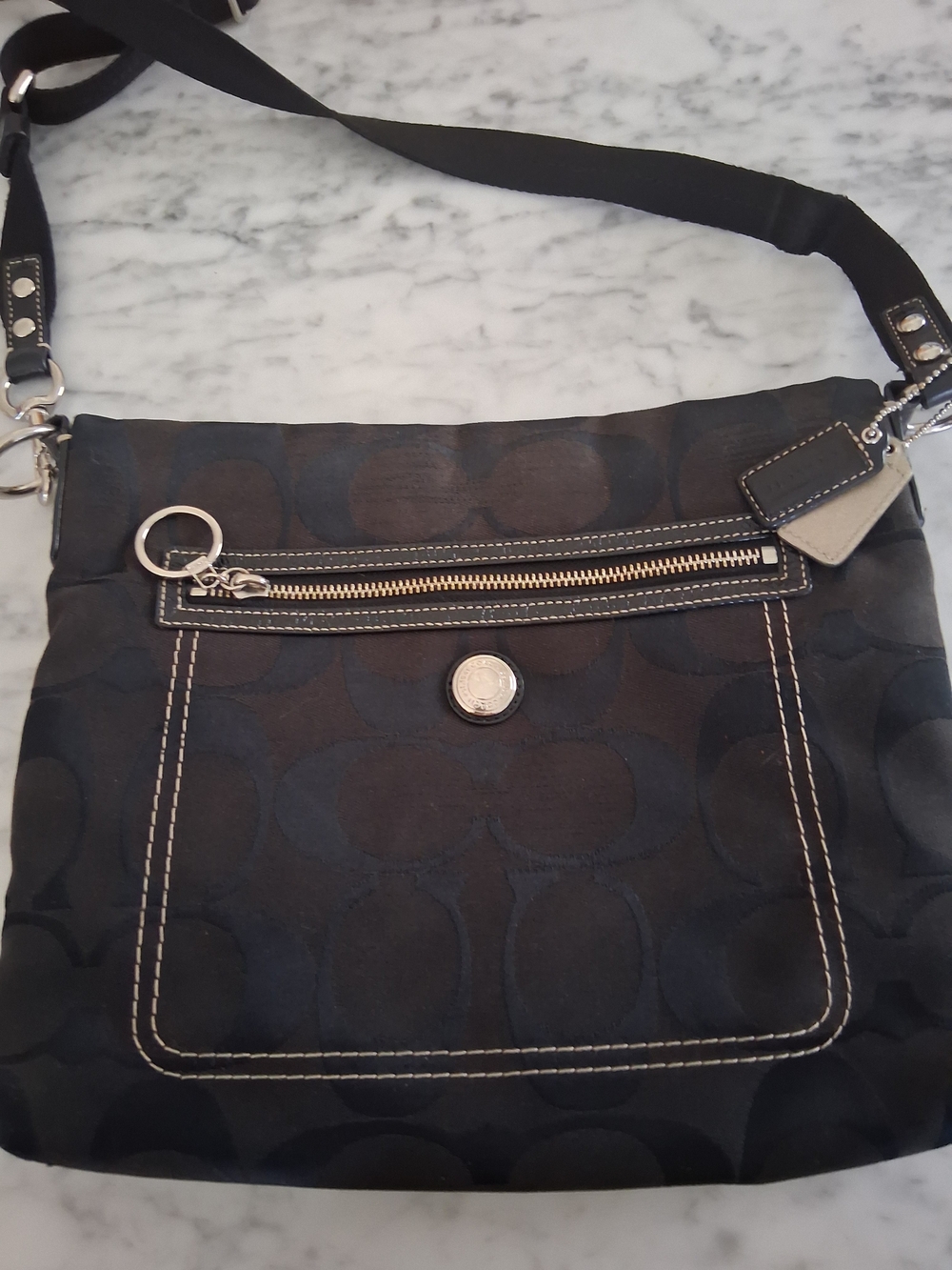 Coach Black/Silver Signature Crossbody Bag
